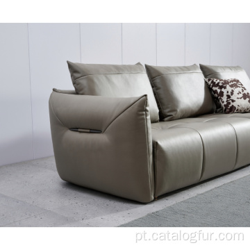 nova tendência Conjunto de sofás de couro branco, barato e moderno com conjunto de sofás de couro com luz LED, móveis de sala de estar